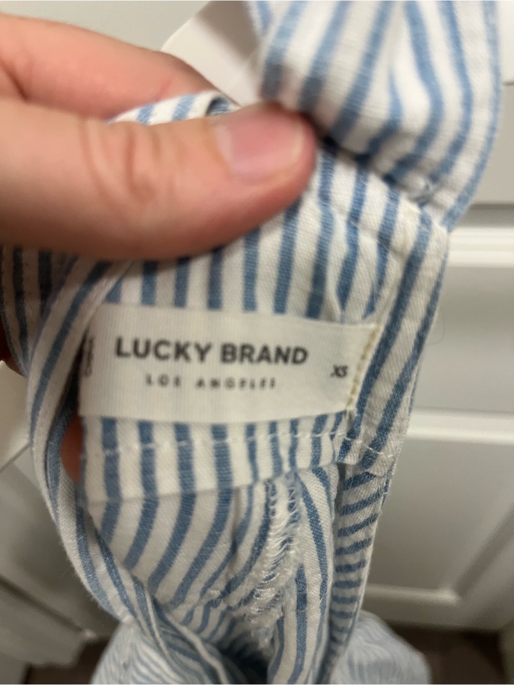 Lucky Brand Blue White Pin Stripes Overall Shorts Xs NWT- See Pics For Spots - Picture 5 of 7